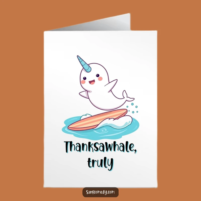 Free Printable Thank You Card: Grateful Narwhal Surf, Easy Print at Home Gift