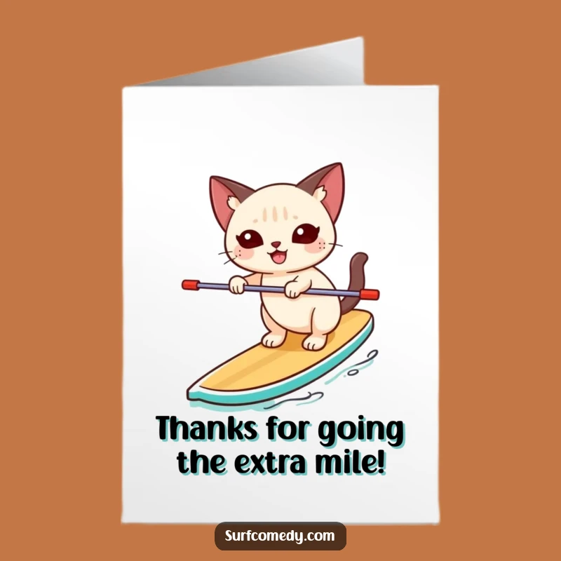 Free Printable Thank You Card: Cat Paddleboard Balance Downloadable Gift