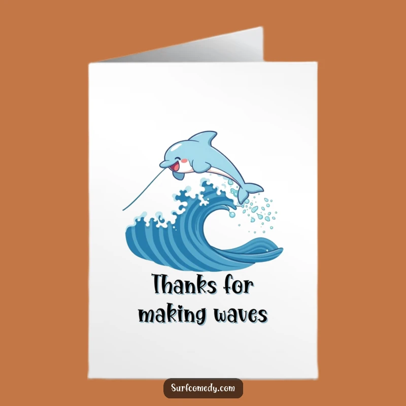Free Printable Thank You Card: Grateful Dolphin Wave Funny Downloadable Gift