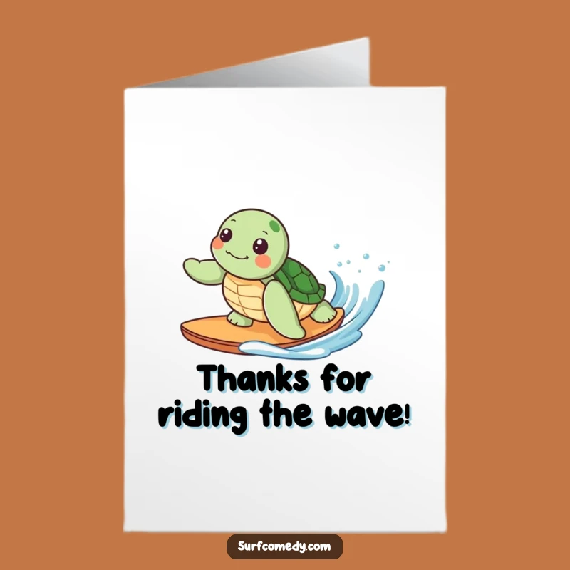 Free Printable Thank You Card: Kawaii Turtle Surfing - Downloadable Gift