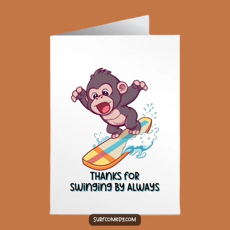 Free Printable Thank You Card: Groovy Gorilla Surfer - Heartfelt Downloadable Gift