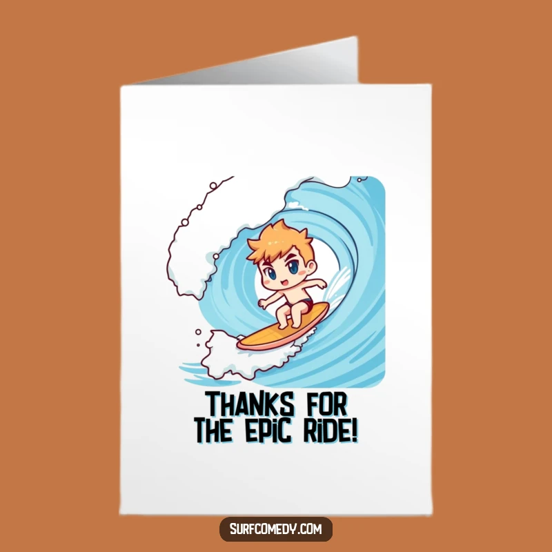 Free Printable Thank You Card: Determined Kawaii Surfer Gratitude Funny Downloadable Gift