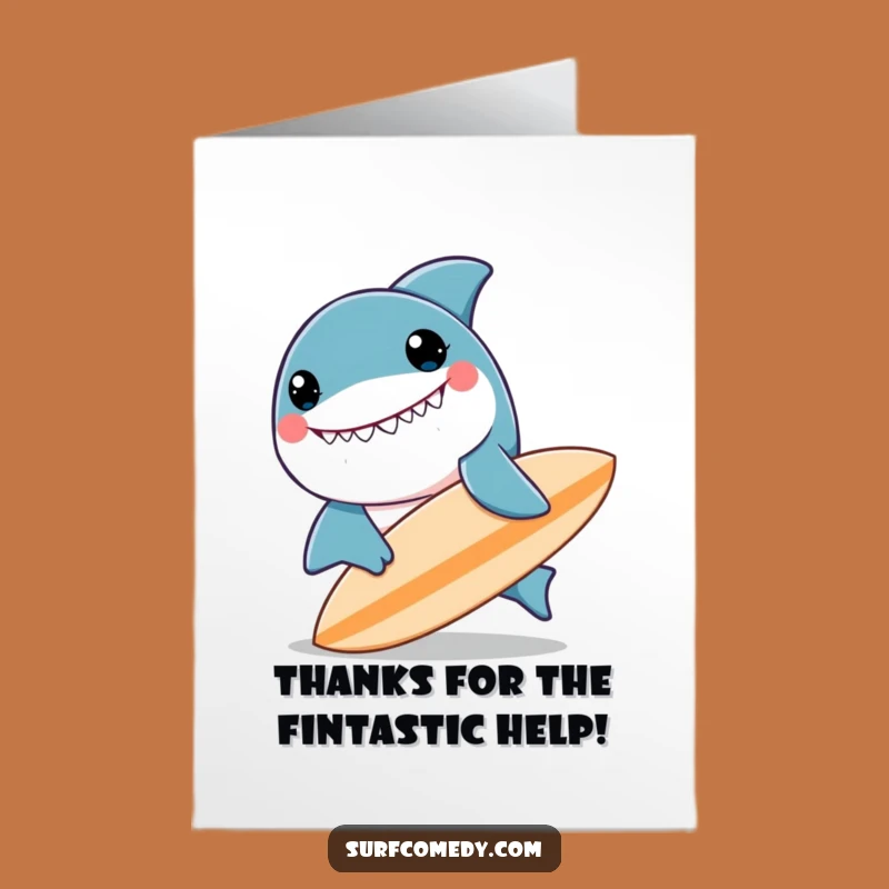 Free Printable Thank You Card: Funny Shark Nudging Surfboard - Grateful Gift