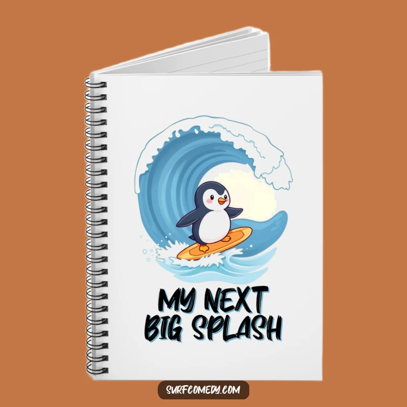 Funny Penguin Surfing Wave Notebook - Cute Animal Adventure Journal Gift!