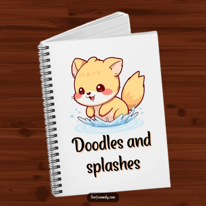 Funny notebook featuring a mischievous animal character playfully splashing water with its tail, perfect for writing and creative ideas.