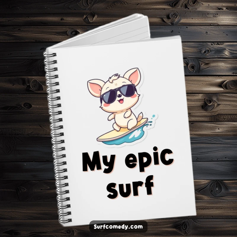 Funny surfer's logbook, featuring a giggling animal on a wave, perfect for notes and a funny gift.