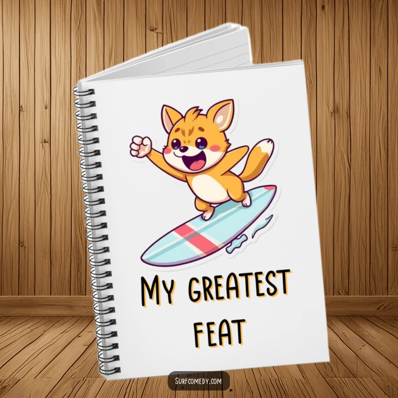 Funny victory plan notebook, featuring a triumphant animal surfer, perfect for notes and a funny gift.
