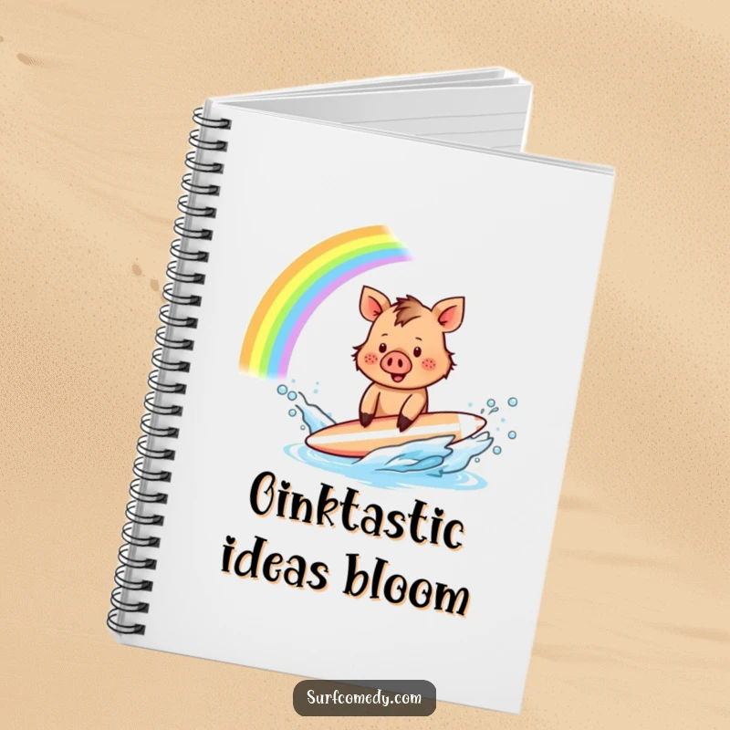 Funny Boar Surfer Notebook: A tiny boar creates a rainbow splash, inspiring bright ideas and humorous note-taking.