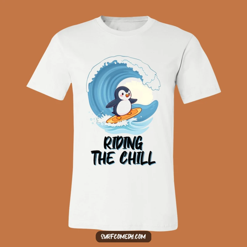 Funny Penguin Surfing Wave T-Shirt - Cute Animal Beach Gift!