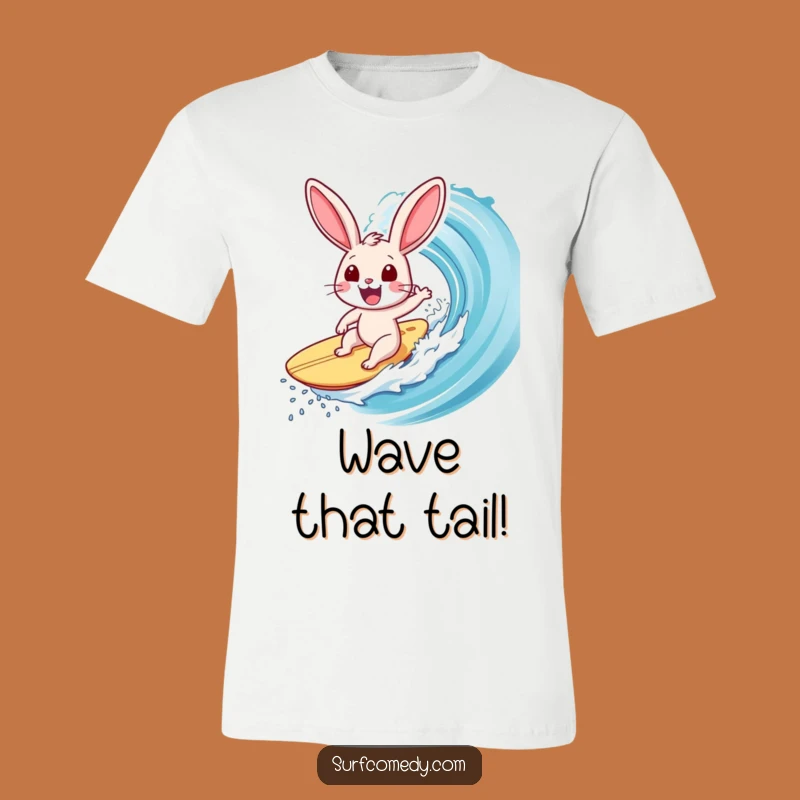 Funny Surfer Rabbit T-Shirt: Exhilarated Bunny Riding Big Wave - Cool Funny Gift!