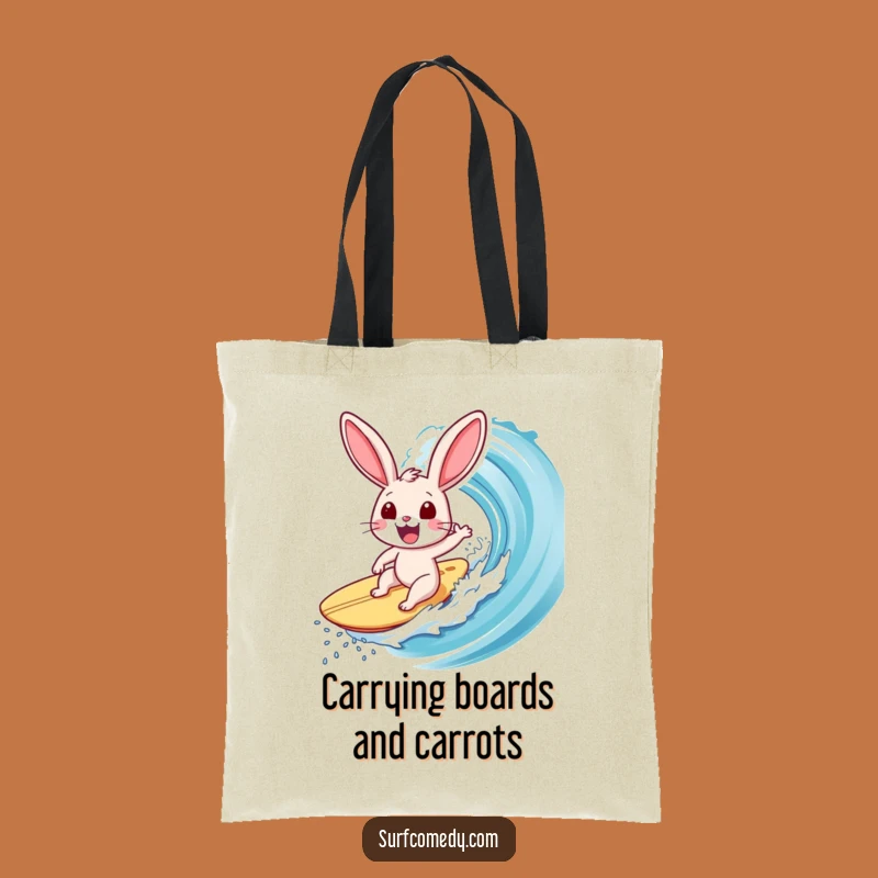 Funny Surfer Rabbit Tote Bag: Exhilarated Bunny on Wave - Practical Funny Gift!