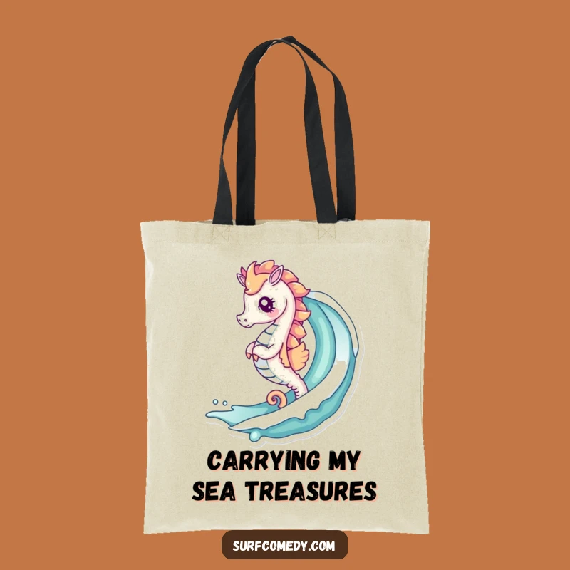 Funny Kawaii Seahorse Wave Tote Bag - Beach Day Essential Gift
