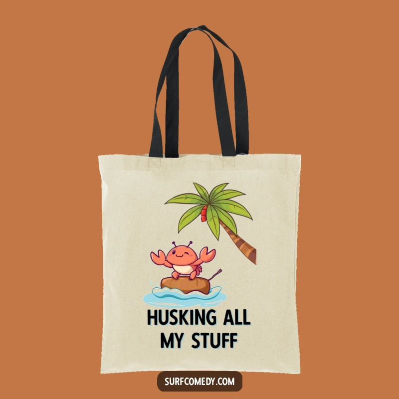 Funny Kawaii Crab Coconut Surf Tote Bag: Cute Beach Essential, Perfect Funny Gift