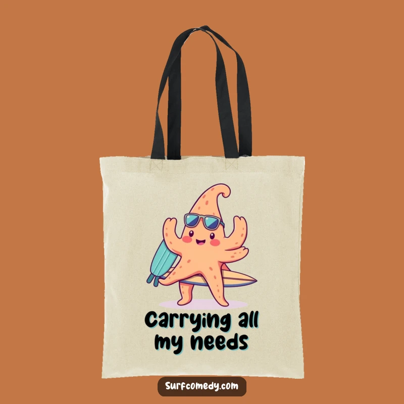 Funny Kawaii Starfish Surfer Tote Bag, Cute Beach Accessory Gift