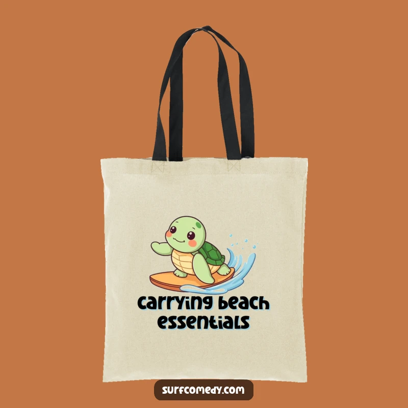 Funny Kawaii Turtle Surfing Tote Bag, Cute Beach Accessory Gift