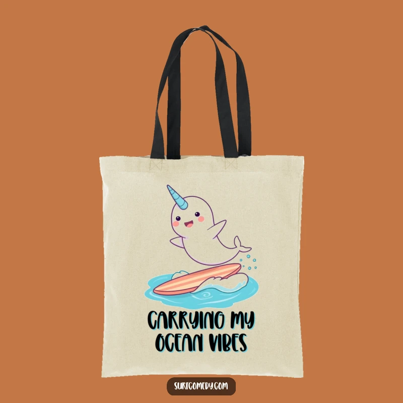 Funny Narwhal Surfing Tote Bag - Whimsical Beach Bag for Ocean Lovers