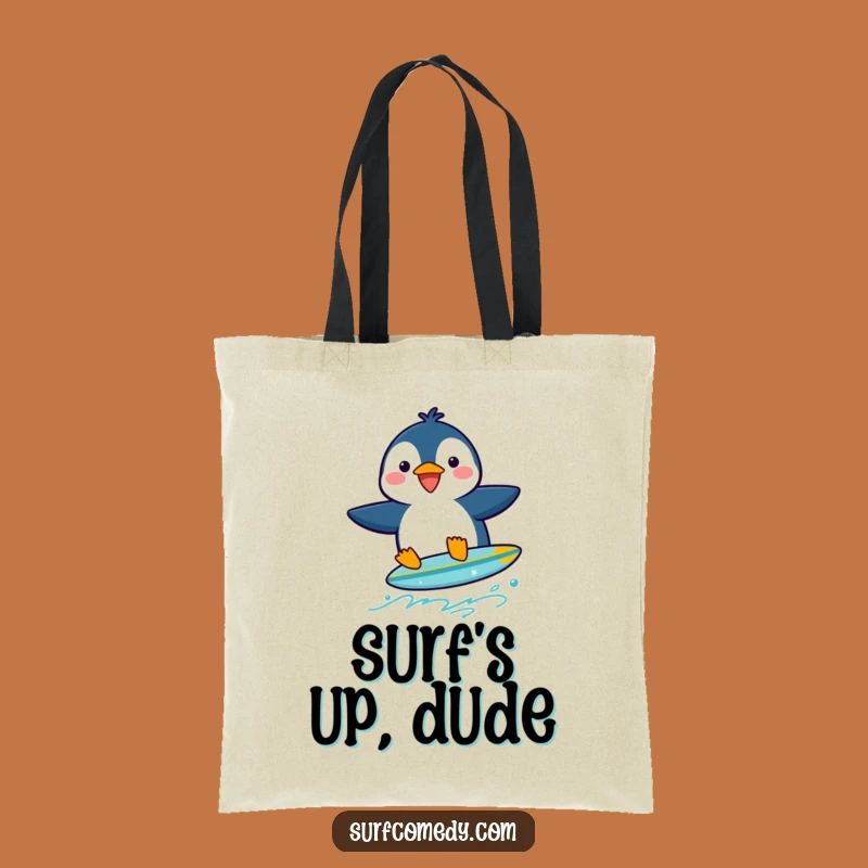 Funny Penguin Surfer Tote Bag: Trendy Beach Accessory and Hilarious Gift