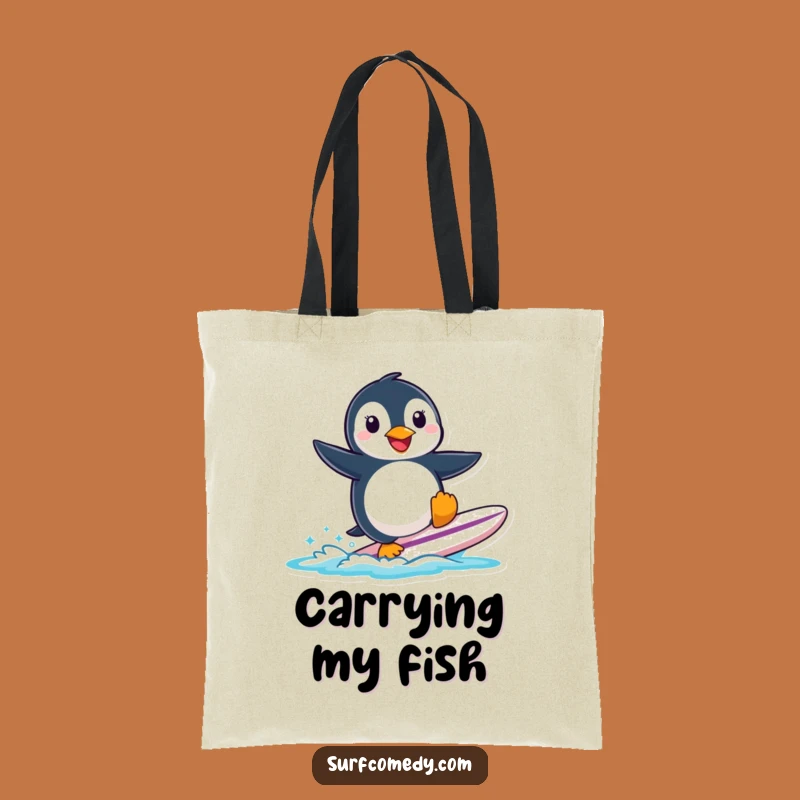 Funny Penguin Surfing Tote Bag: Carry Your Essentials with a Smile