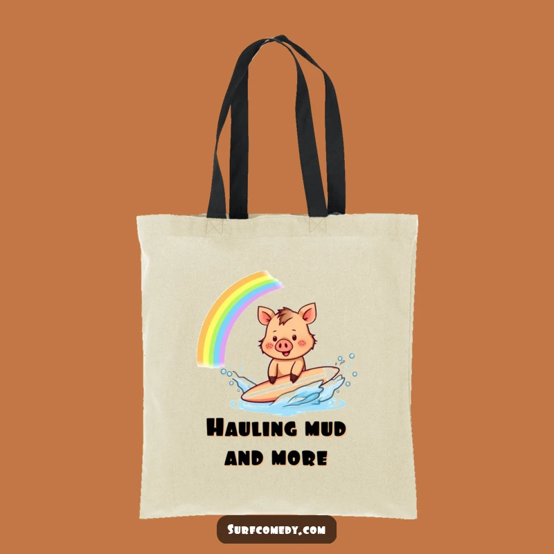 Funny Boar Surfer Tote Bag: Rainbow Splash Fun - Chic Funny Gift!